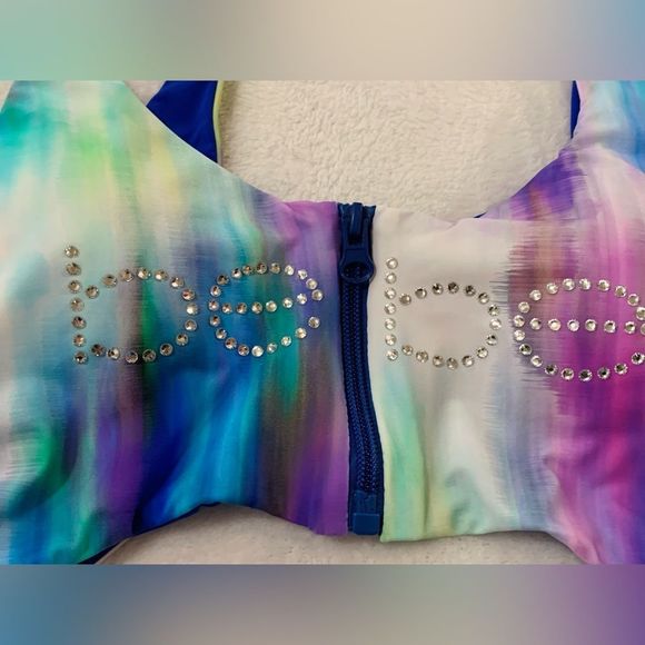 Bebe One Piece Swim Monokini Bathing Suit Zip Rhinestones Crystals Tie Dye S - Picture 2 of 8